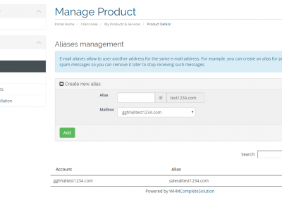 Manage aliases, forwards and distribution lists for your customers directly in our WHMCS module for email hosting resellers.