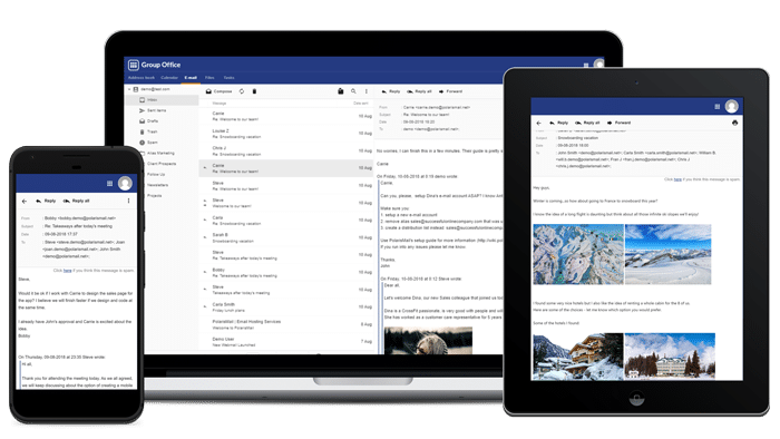GroupOffice is a modern, responsive and easy to use Webmail where you can check all your PolarisMail mailboxes.