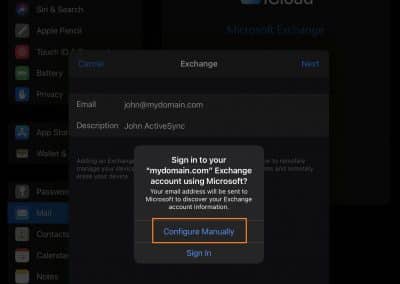 PolarisMail with ActiveSync - step 4 - choose to configure manually