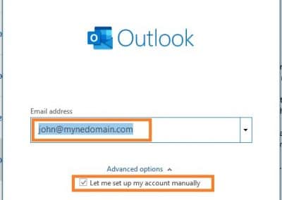 PolarisMail email setup example in Office 365 - Step 1 - fill in your email address