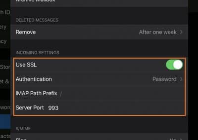 Apple Mail - Verify Account - IMAP settings - use SSL, auhtenticate with password and set IMAP server port to 993