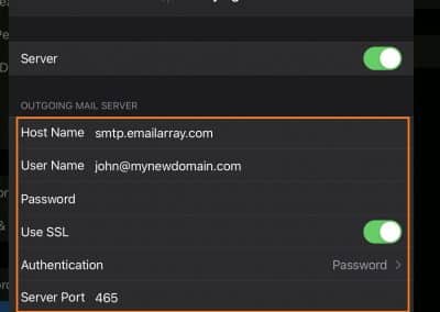 Apple Mail - Verify Account - SMTP settings - use SSL, auhtenticate with password and set SMTP server port to 465